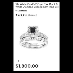 10k White Gold 1/2 Ct Black Diamond Engagement Set